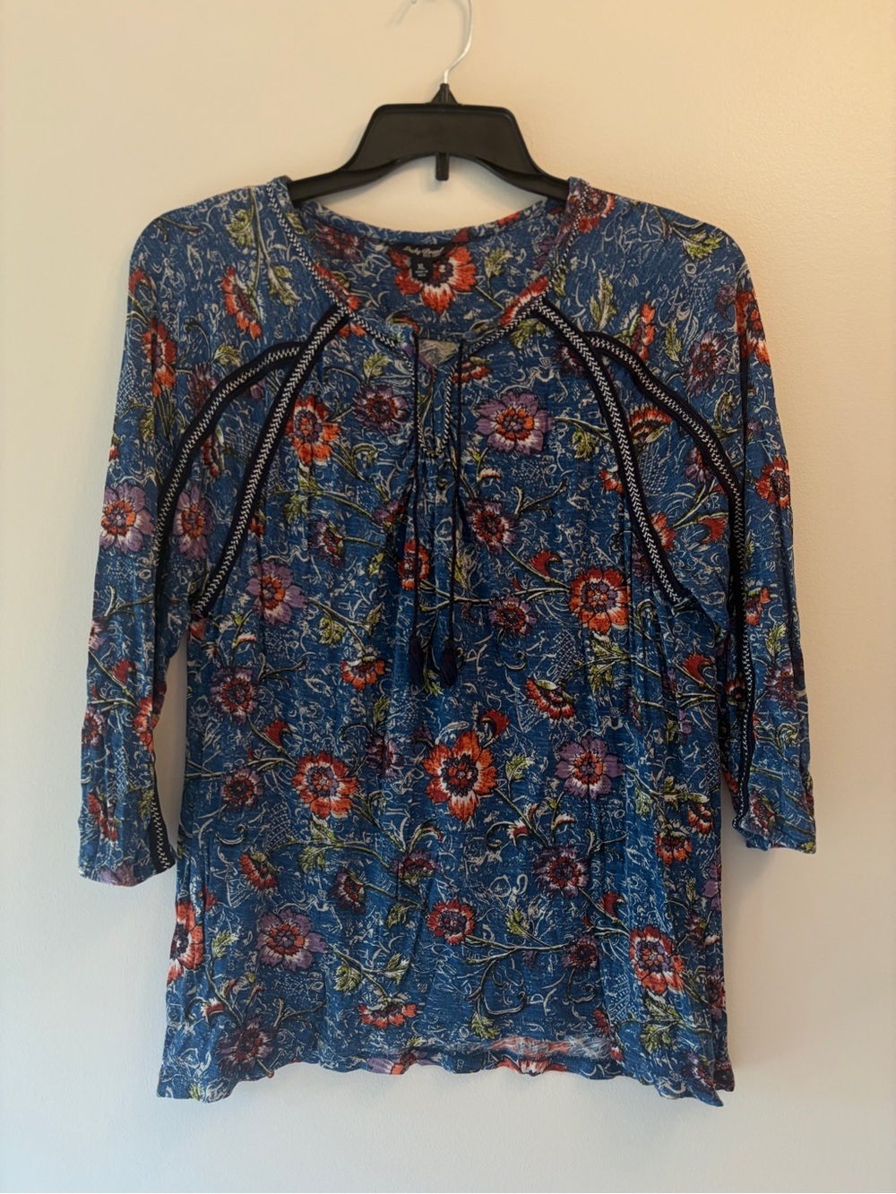 Lucky Brand Blue Floral Tie-Front Tunic